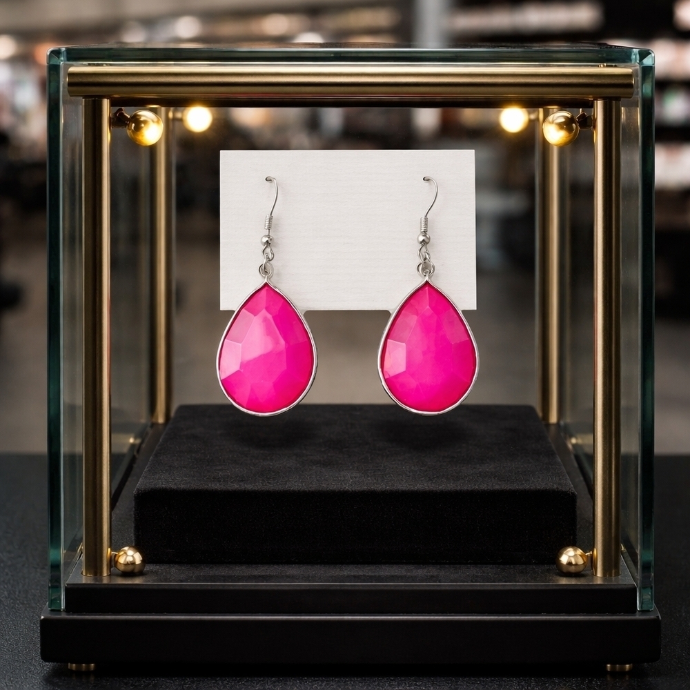 Women's silver earrings with cranberry teardrop